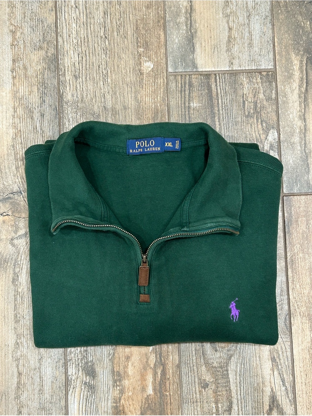 Polo by Ralph Lauren Dark Green Estate Quarter-Zip Sweater wPurple Logo 41381